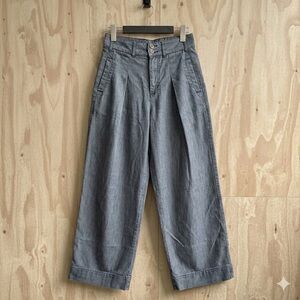 Pilcro Anthropologie Wide Leg Trousers Double Button Grey Chambray Size 25 EUC